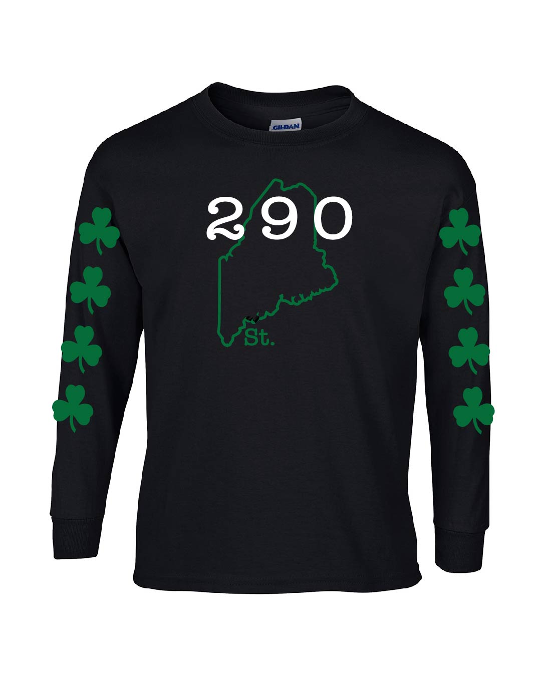 Long Sleeve Tee - Black with Green Shamrocks