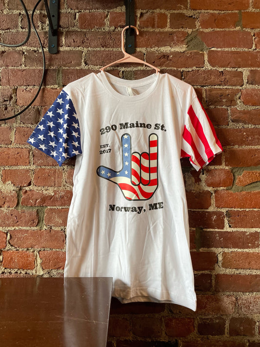 Short sleeve tee - red white and blue hand