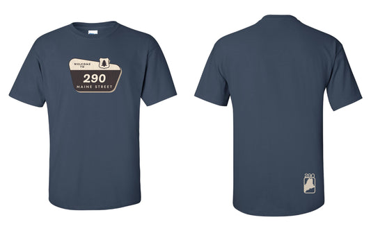 Short Sleeve Tee - Blue with Brown Sign